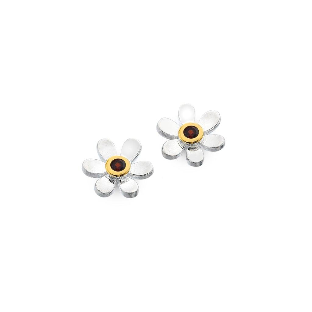 Sea Gems Garnet Daisy Studs Earrings - Rococo Jewellery