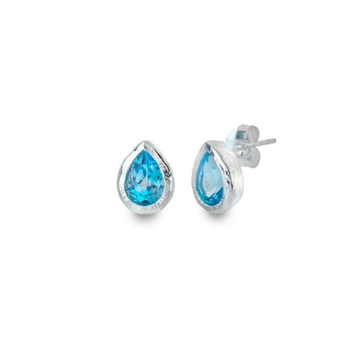 Sea Gems Blue Topaz Ocean Droplet Stud Earrings - Rococo Jewellery