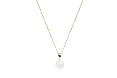 White 8mm Cultured River Pearl 9ct Yellow Gold Pendant - Rococo Jewellery