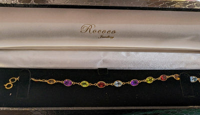 9ct Yellow Gold Bezel Set Multi Gemstone Ovals Bracelet - Rococo Jewellery