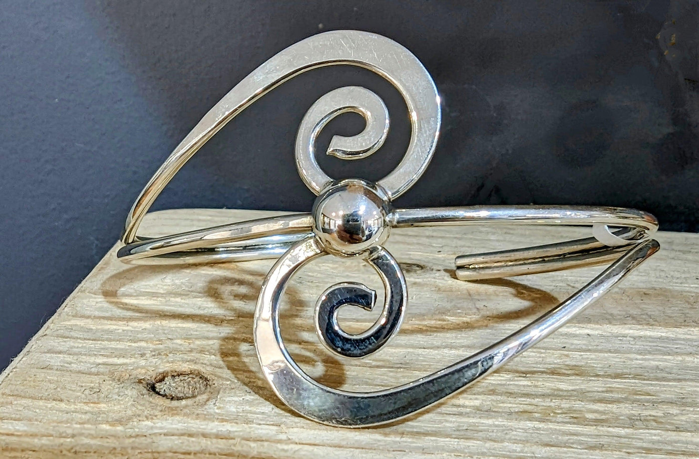 Swirly Cuff Bangle in Sterling Silver - Rococo Jewellery