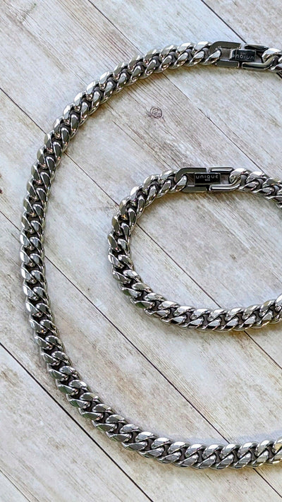 Unique & Co Matte and Polished Stainless Steel Necklace - Rococo Jewellery