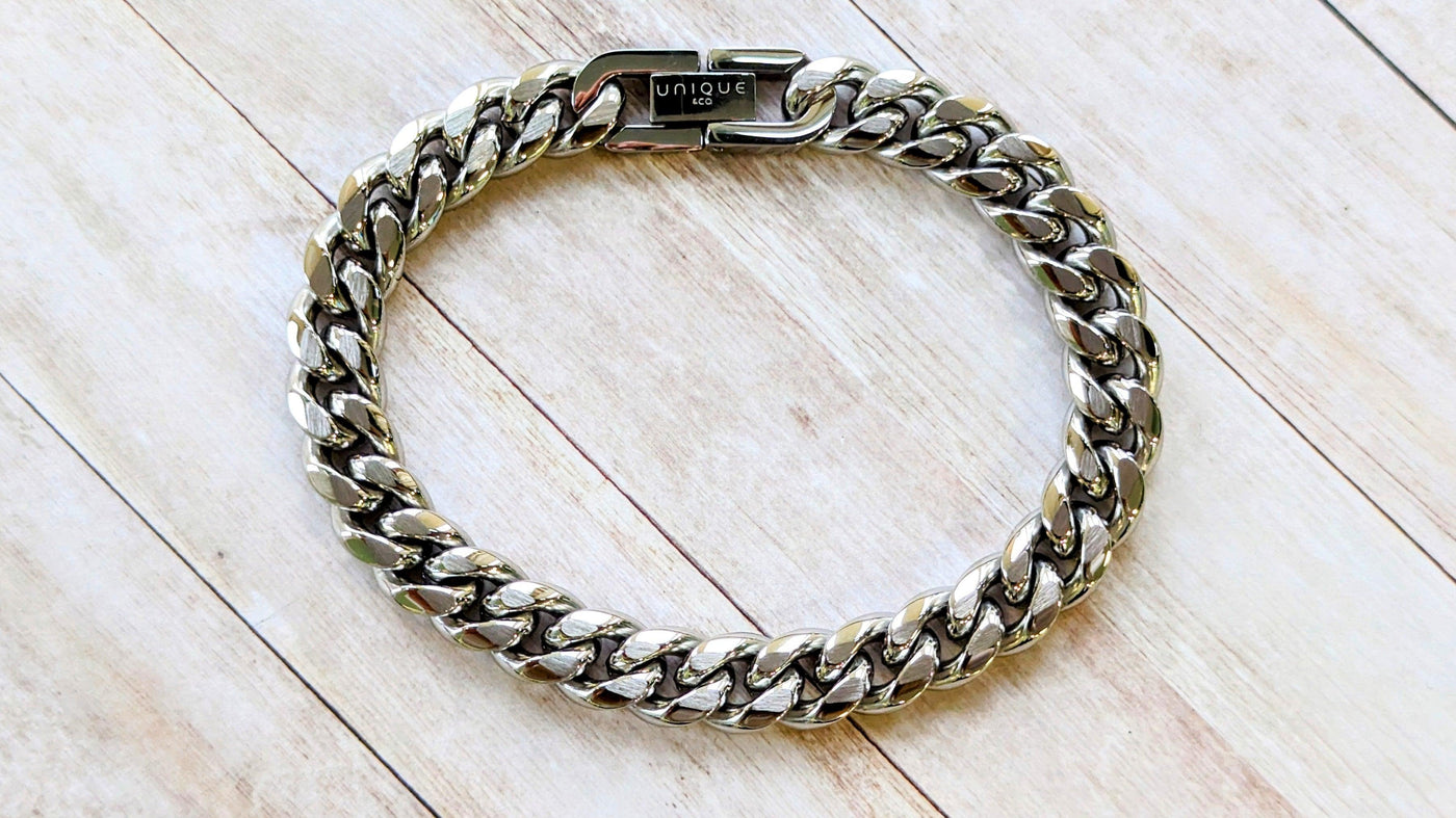 Unique & Co Matt Polished Stainless Steel Bracelet - Rococo Jewellery