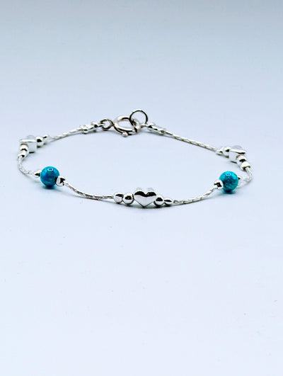 Lavan Silver and Aqua Opal Heart Bracelet - Rococo Jewellery