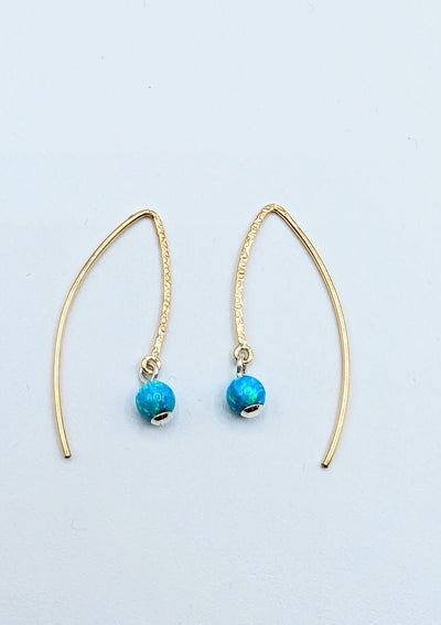 Lavan Long Yellow Gold-Filled Dark Blue Hoop Earrings - Rococo Jewellery