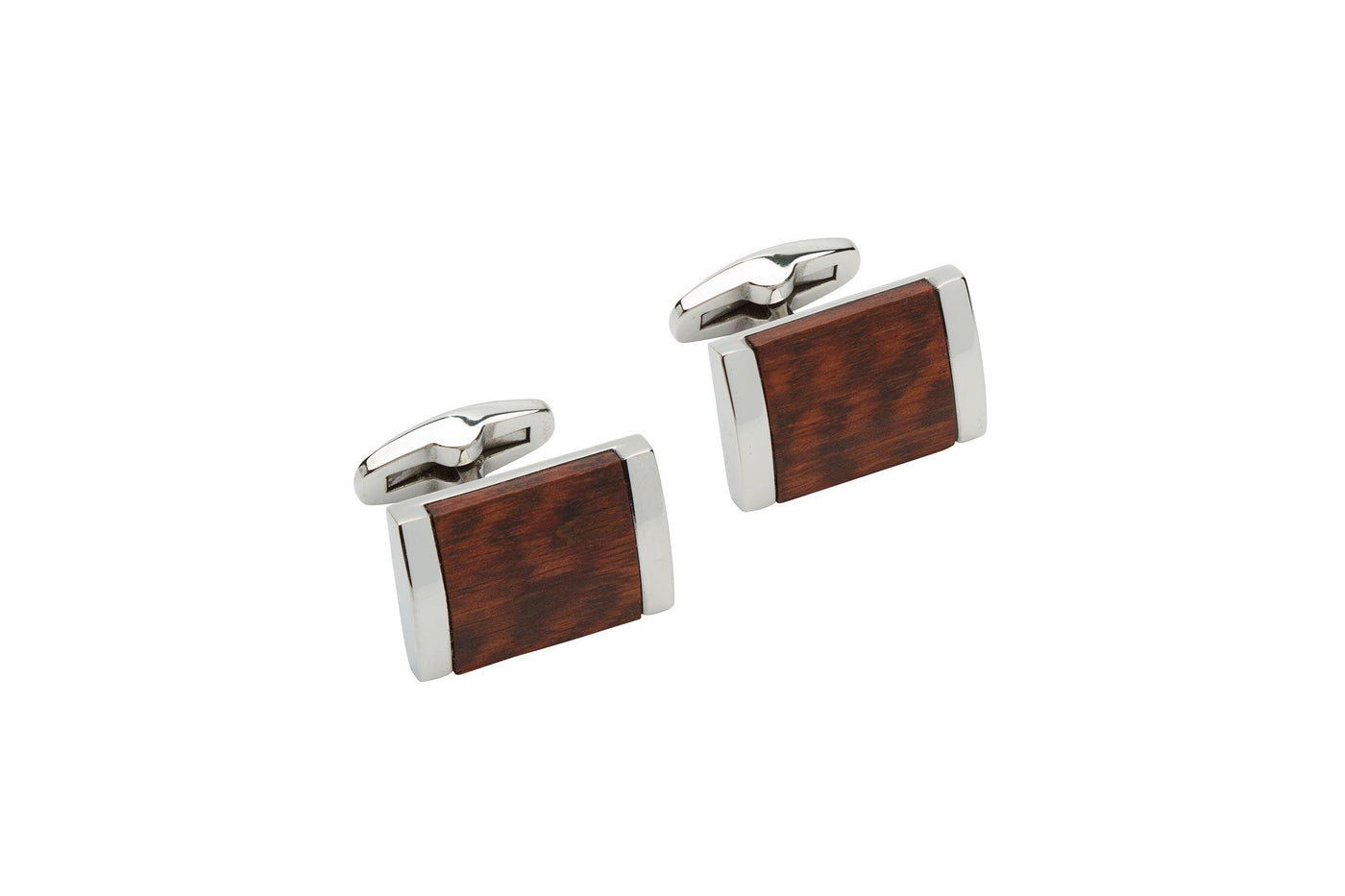 Unique & Co Dark Brown Wood & Stainless Steel Cufflinks - Rococo Jewellery