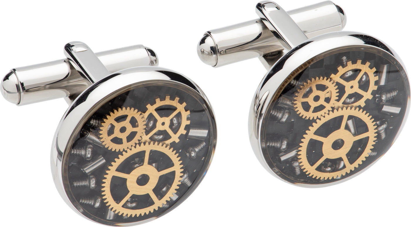Unique & Co Gold Plated Cufflinks With Black Carbon Fibre - Rococo Jewellery