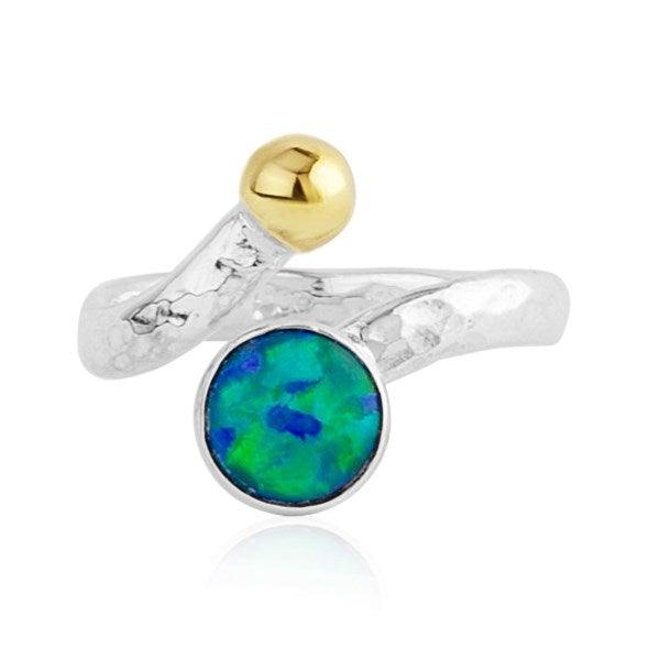 Lavan 9ct Gold and Silver Opal Ring - Adjustable - Rococo Jewellery
