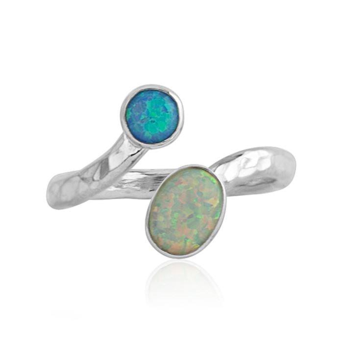 Lavan White and Blue Opal Ring - Adjustable - Rococo Jewellery