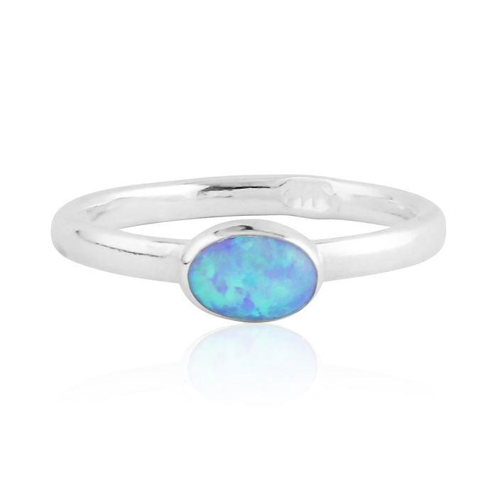 Lavan Sterling Silver Blue Opal Ring - Rococo Jewellery