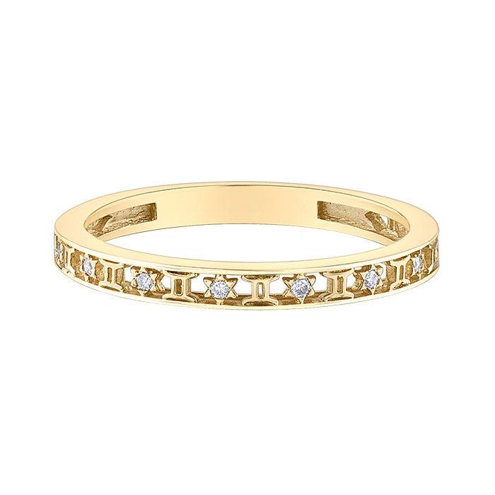 10ct Gold & Diamond Gemini Zodiac Ring - Rococo Jewellery