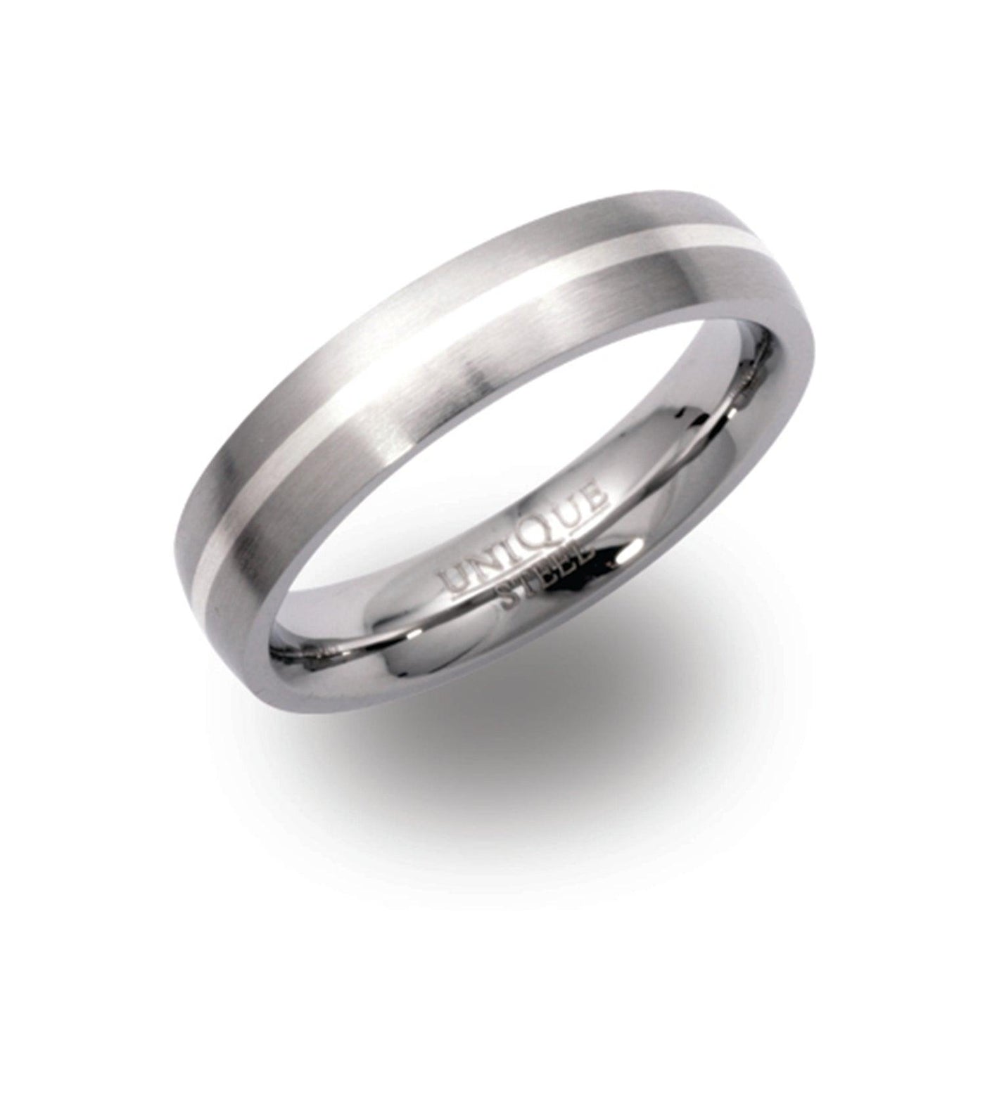 Unique & Co 5mm Stainless Steel Ring with Sterling Silver Inlay - Rococo Jewellery