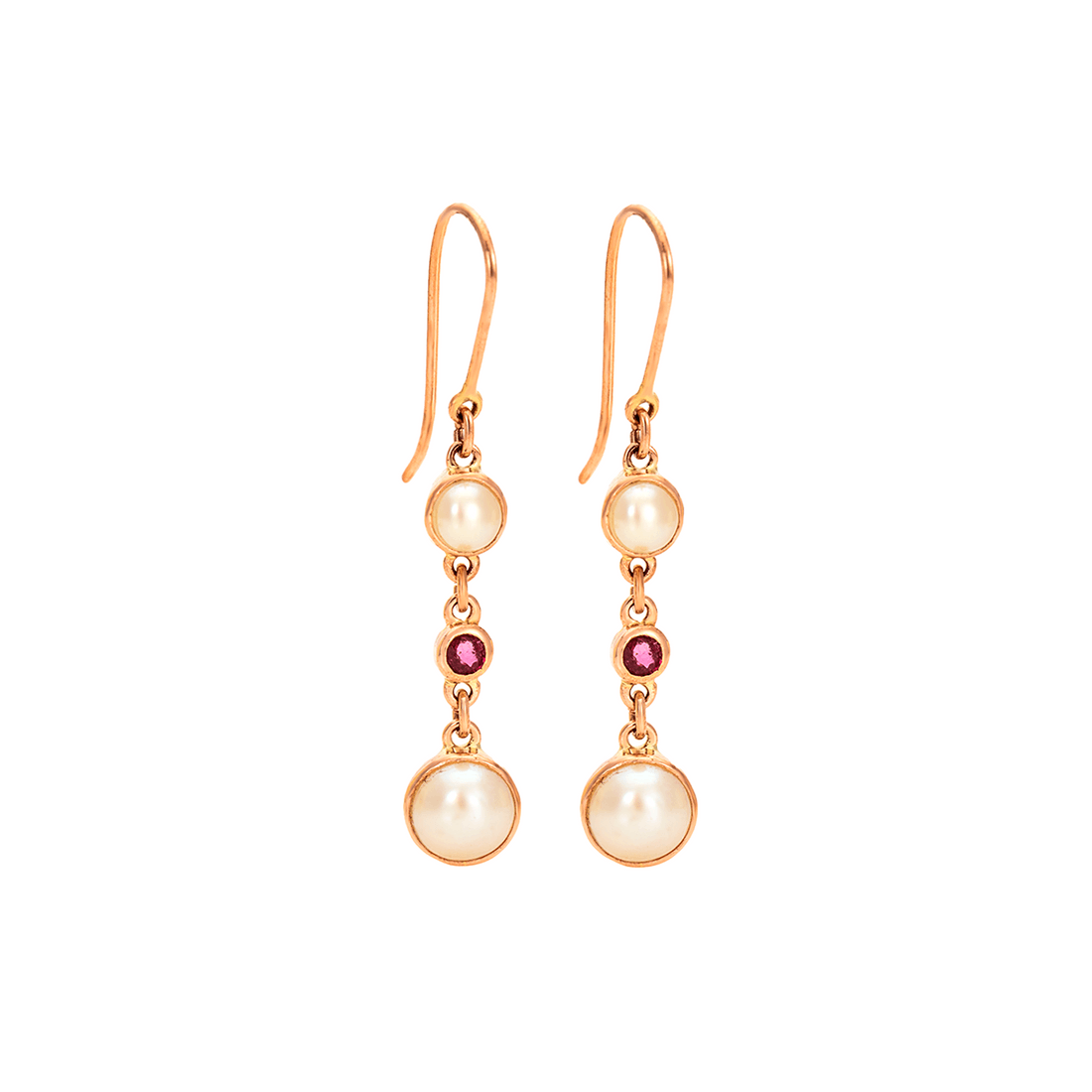 Simon Alexander Pearl and Ruby Drop Earrings - Rococo Jewellery