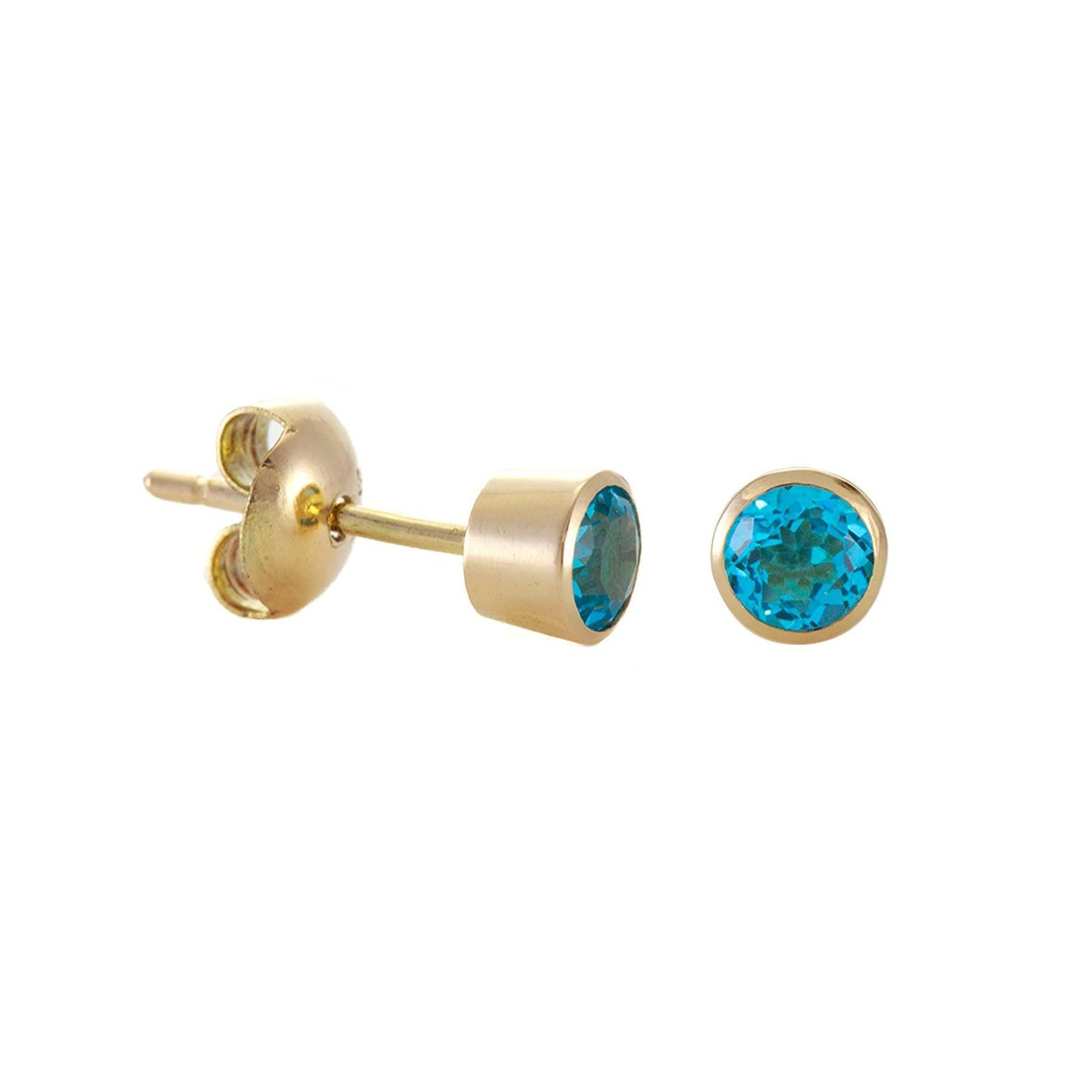 Simon Alexander 9ct Gold Blue Topaz Round Studs - Rococo Jewellery