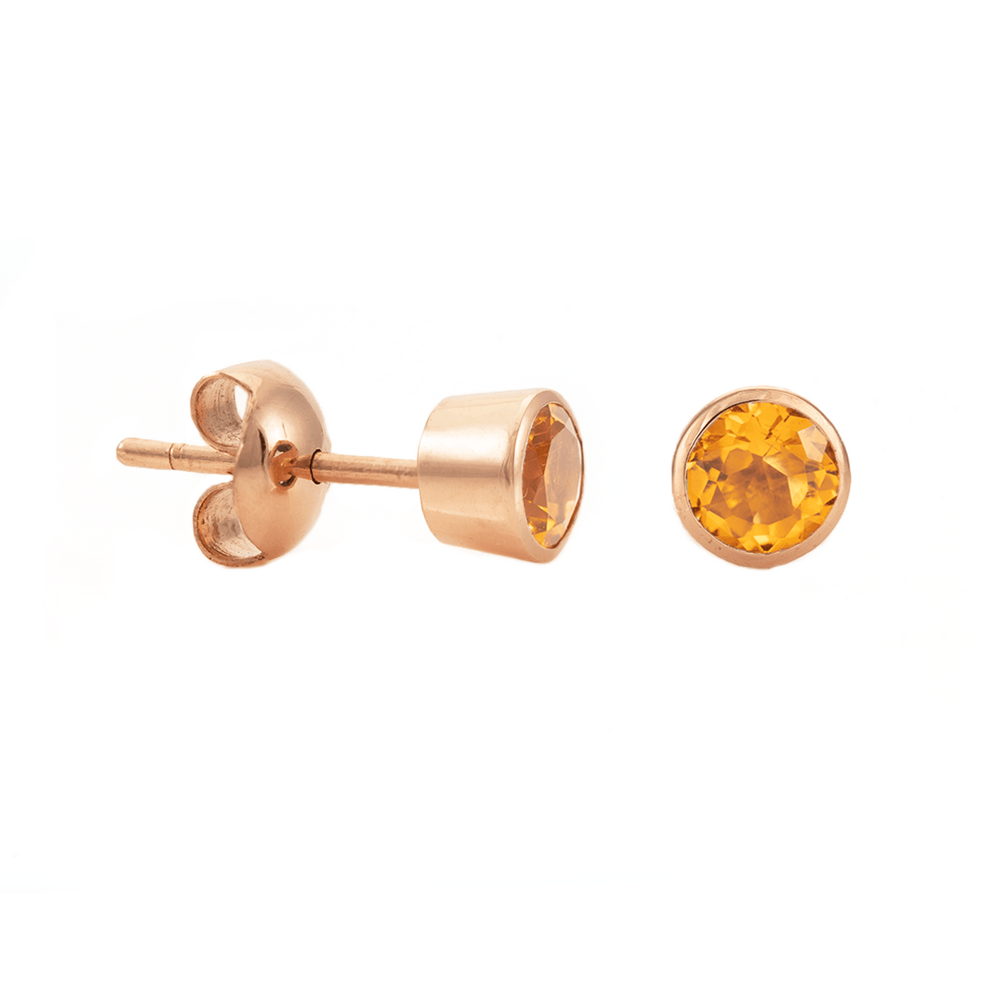 Simon Alexander 9ct Rose Gold & Citrine Round Stud Earrings - Rococo Jewellery