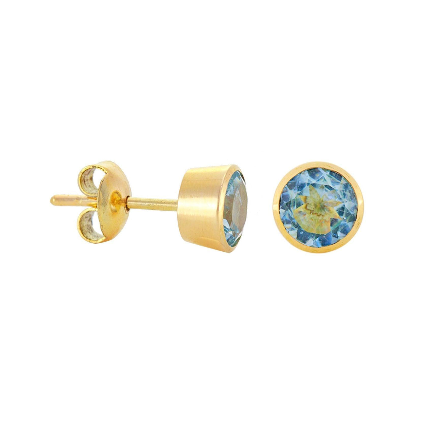 Simon Alexander 9ct Yellow Gold and Aquamarine Round Stud Earrings - Rococo Jewellery