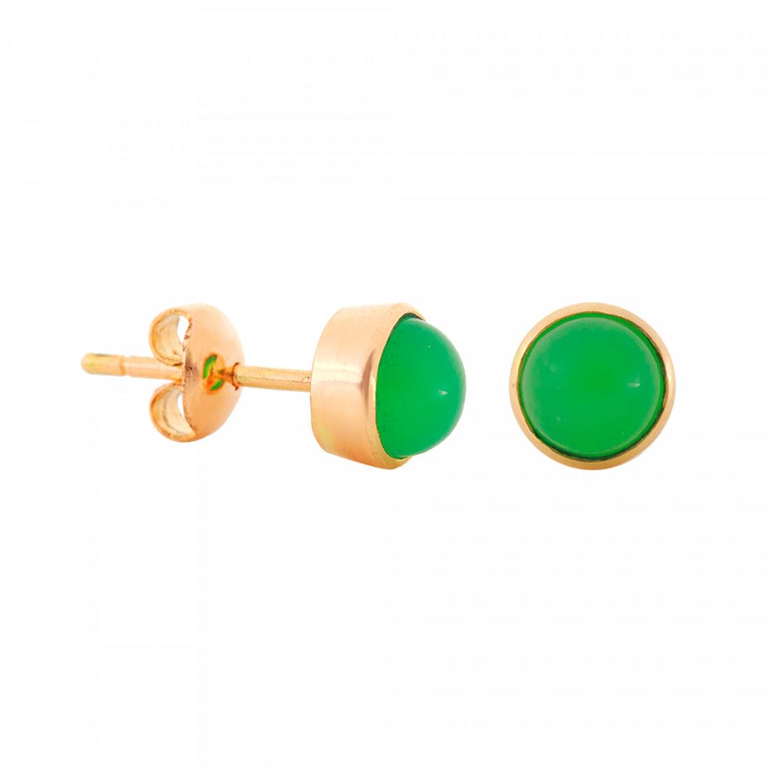 Simon Alexander 9ct Yellow Gold and Chrysoprase Round Stud Earrings - Rococo Jewellery