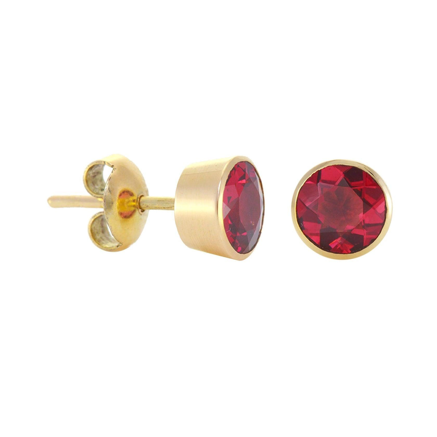 Simon Alexander 9ct Yellow Gold and Garnet Round Stud Earrings - Rococo Jewellery