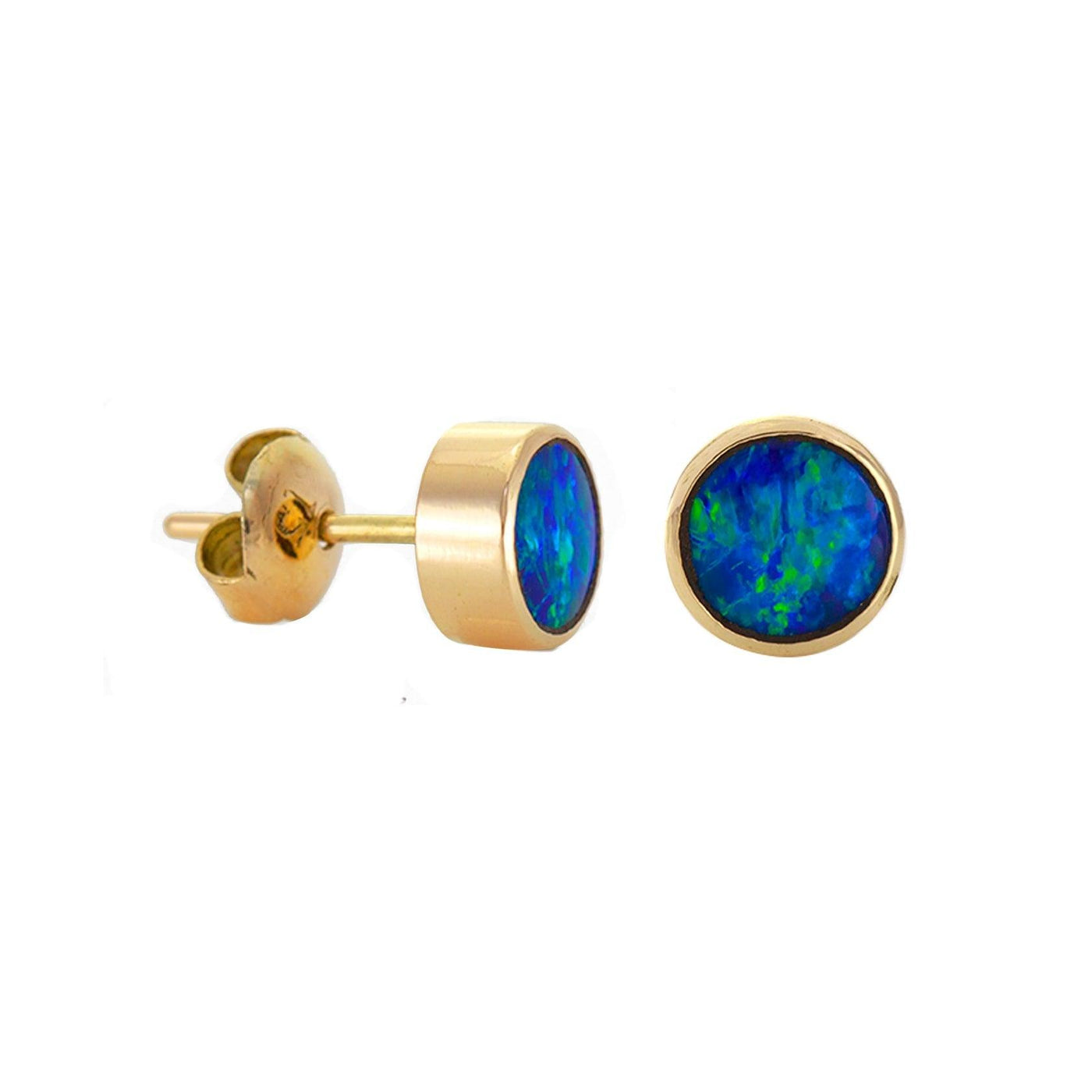 Simon Alexander 9ct Yellow Gold and Opal Doublet Round Stud Earrings - Rococo Jewellery