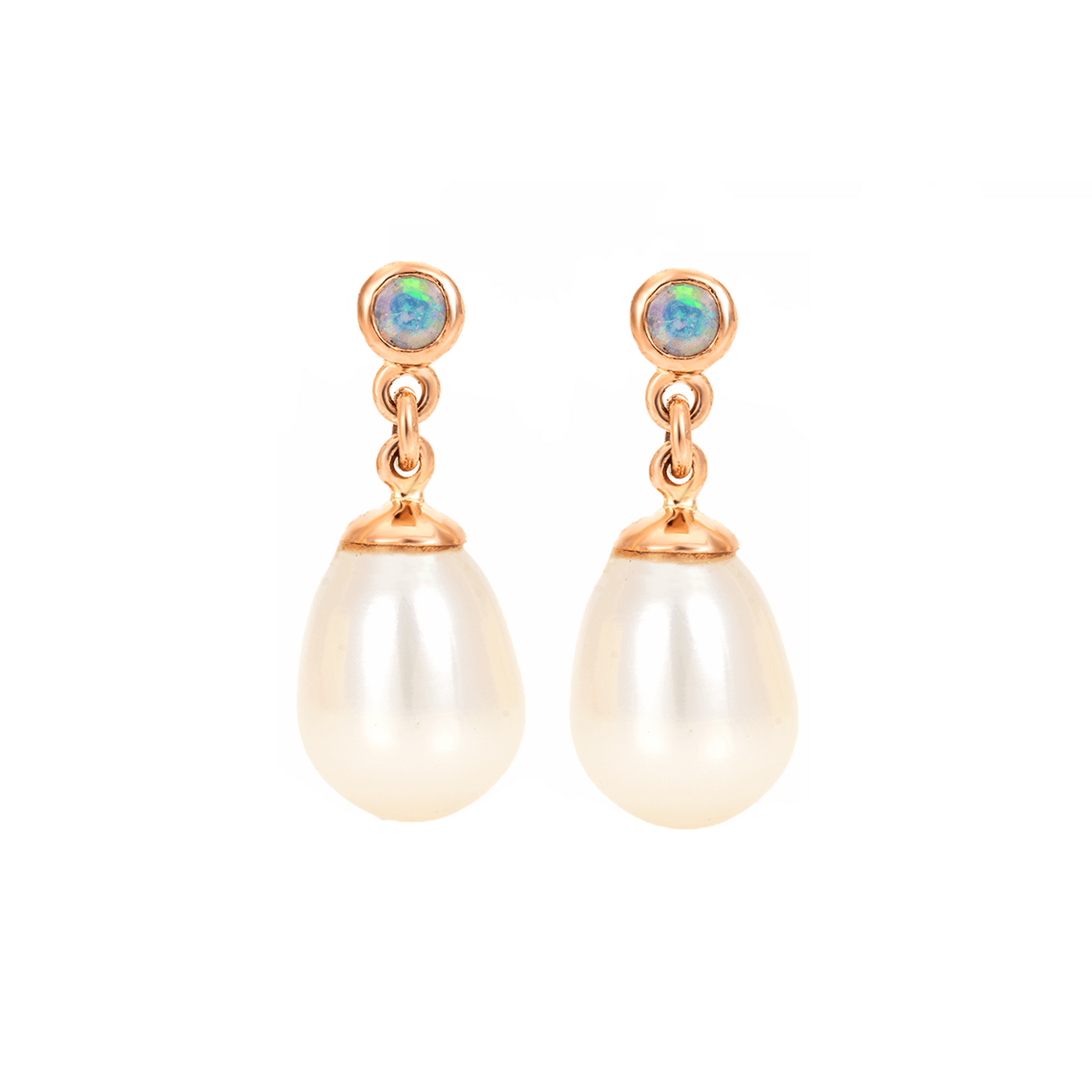 9ct Rose Gold Opal with Pearl Drop Earrings - Rococo Jewellery