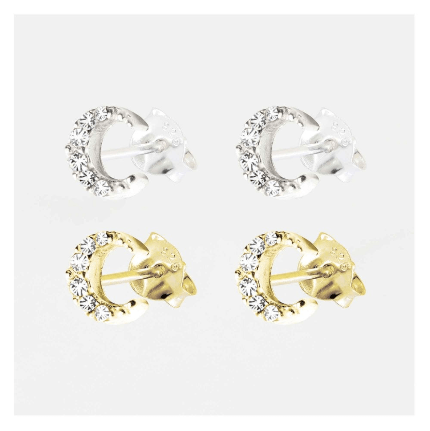 Kingsley Ryan Sparkling Silver or Gold Crescent Moon Ear Studs - Rococo Jewellery