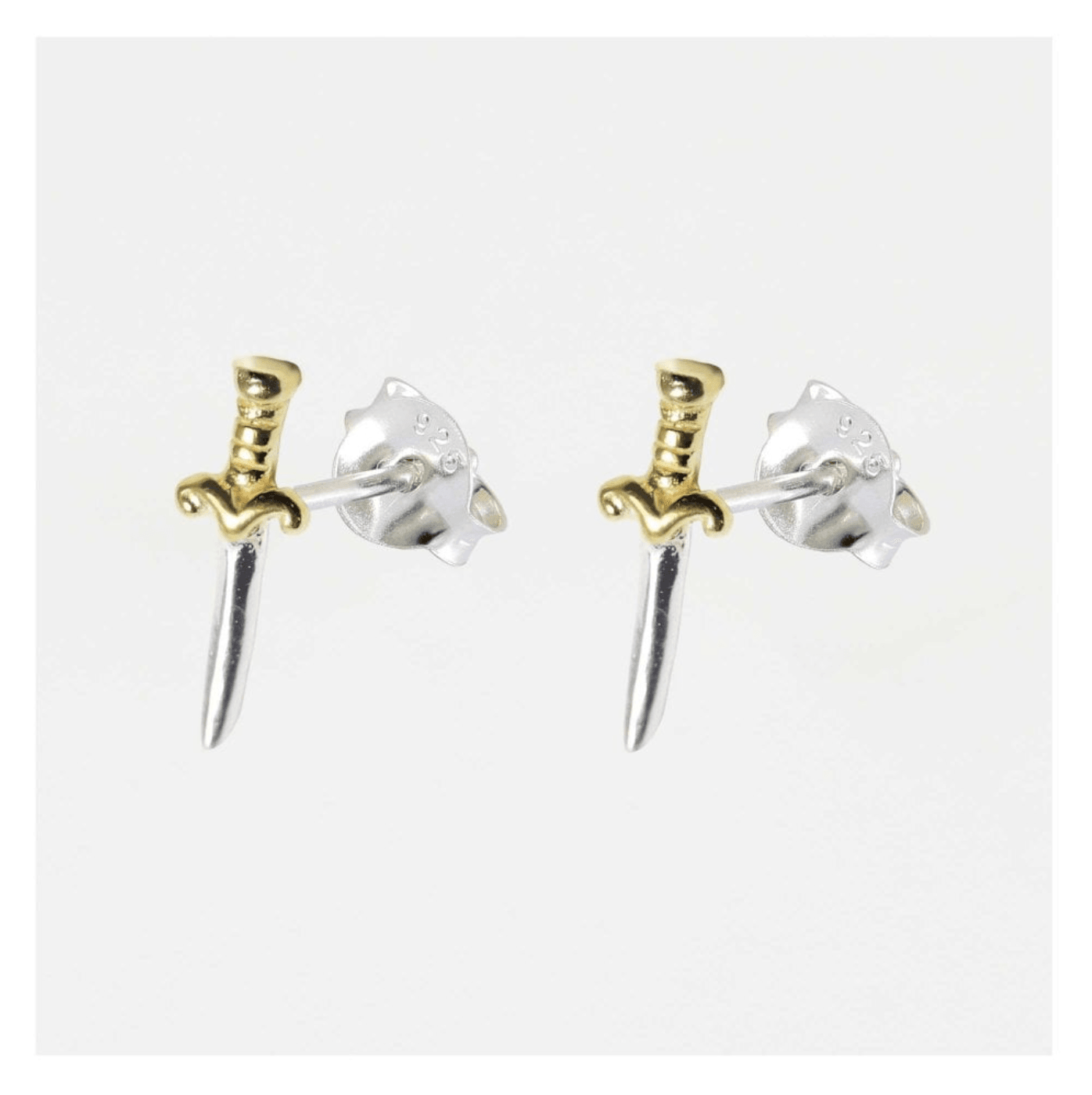 Kingsley Ryan Silver and Gold Vermeil Tiny Dagger Stud Earrings - Rococo Jewellery