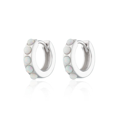 Scream Pretty Huggie Earrings with White Opal Stones - Rococo Jewellery