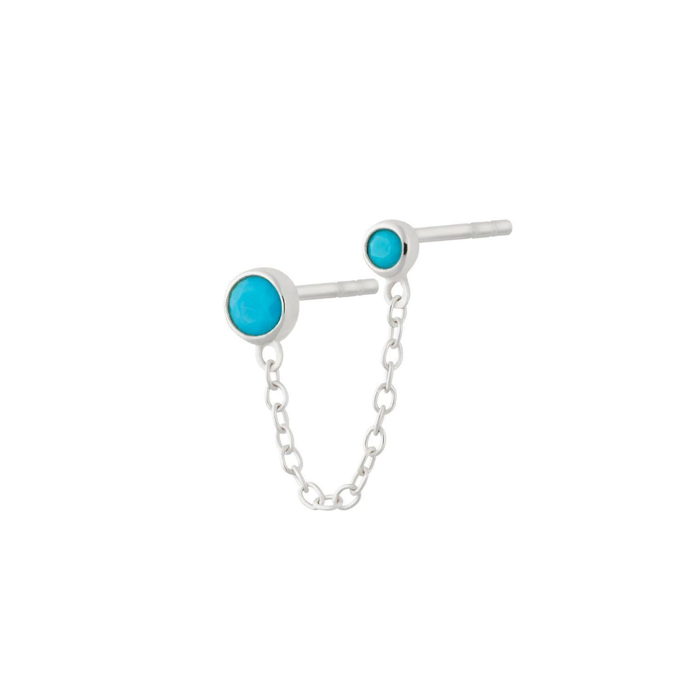 Scream Pretty Turquoise Double Stud Single Earring with Chain Connector - Rococo Jewellery