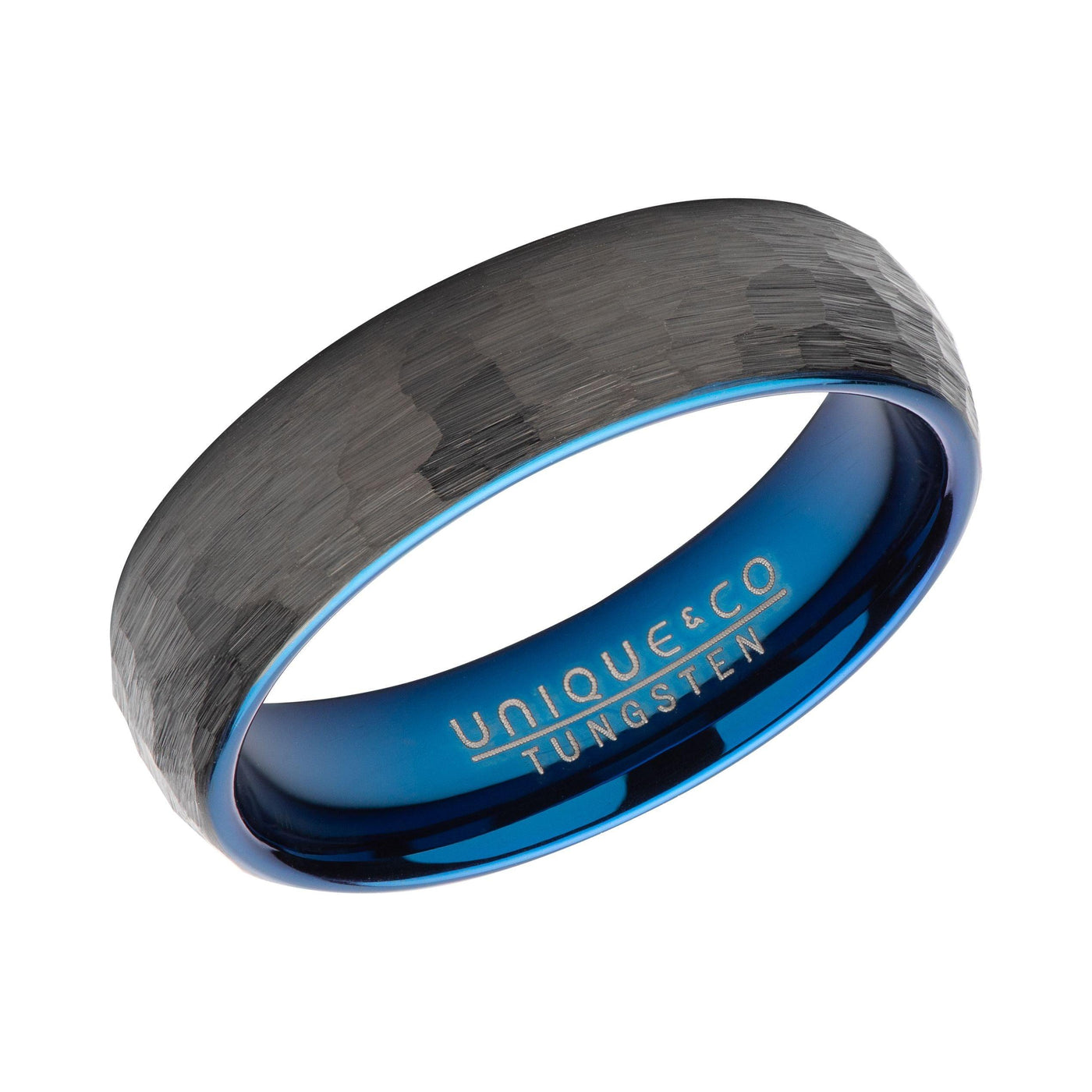 Unique & Co Hammered Tungsten Black and Blue Ring - Rococo Jewellery