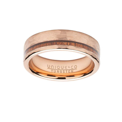 Unique & Co Wood Inlay with Hammered Rose IP Ring - Rococo Jewellery