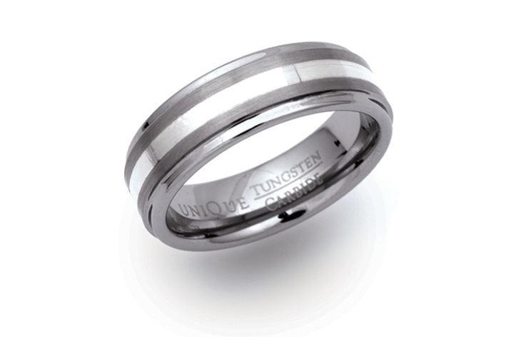 Unique & Co Tungsten with a Silver Inlay Ring - Rococo Jewellery