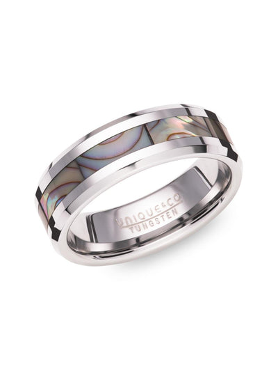 Unique & Co Abalone Shell Inlay Tungsten Ring - Rococo Jewellery