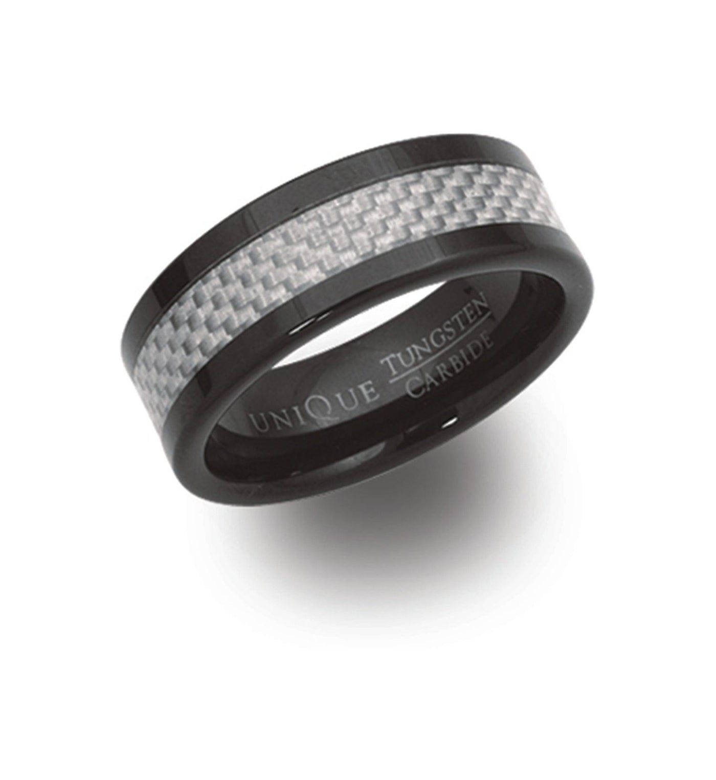 Unique & Co 8mm Black Tungsten Ring with Carbon Fibre - Rococo Jewellery