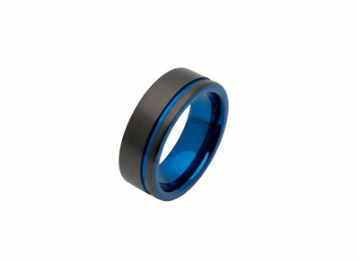 Unique & Co 7mm Tungsten Ring with Blue Black IP - Rococo Jewellery