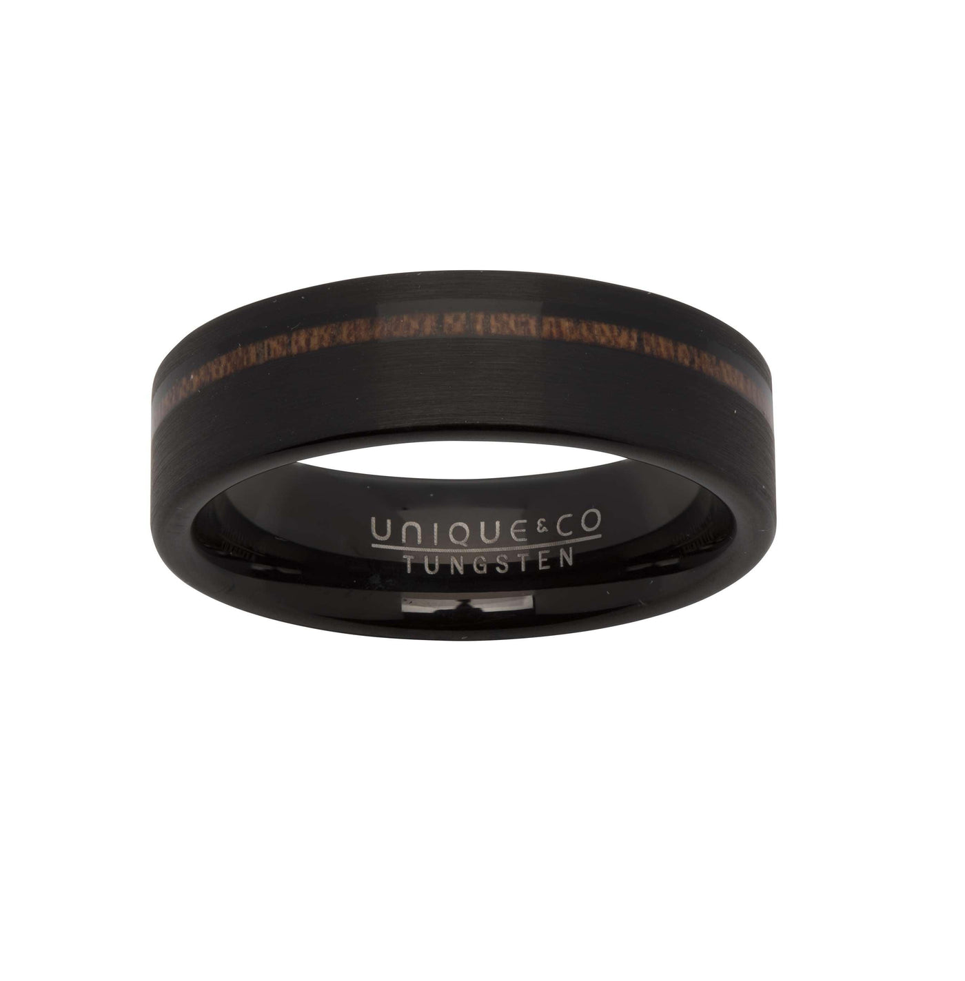 Unique & Co Tungsten Ring with a Wood Inlay and Matt Black Finish - Rococo Jewellery