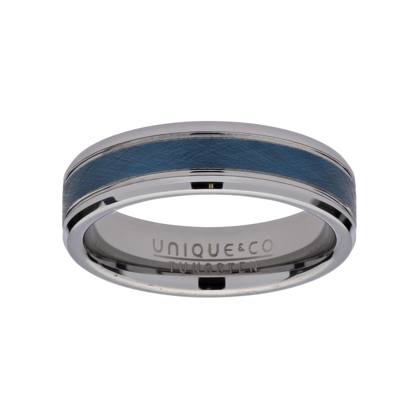 Unique & Co 7mm Tungsten Ring with Blue IP - Rococo Jewellery