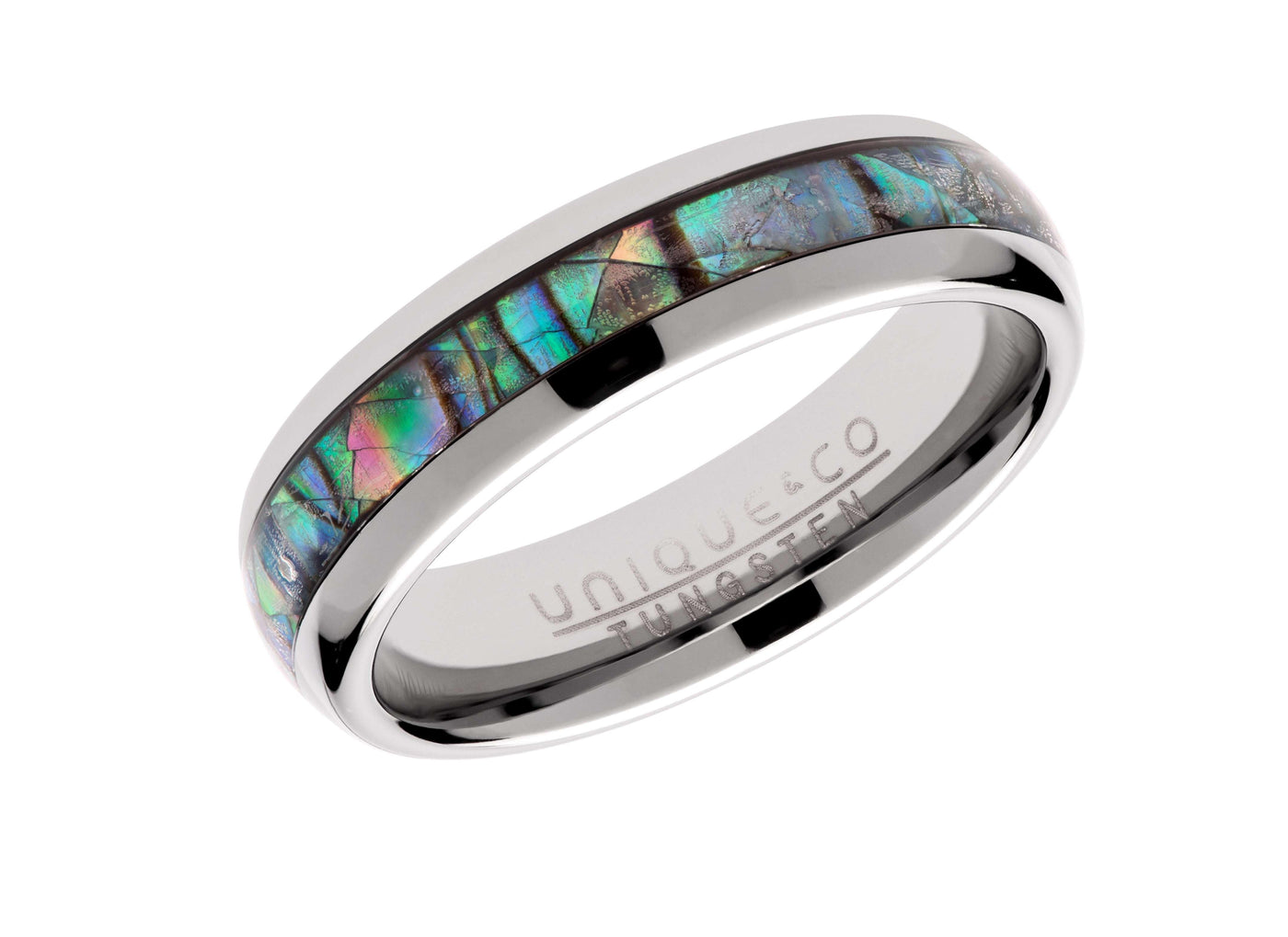 Unique & Co 6mm Tungsten Carbide Ring with Abalone Shell - Rococo Jewellery