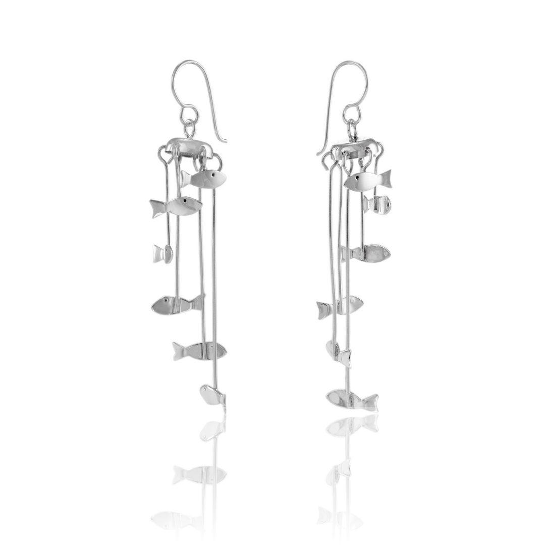 Fish Mobile Drop Earrings - Sterling Silver - Rococo Jewellery