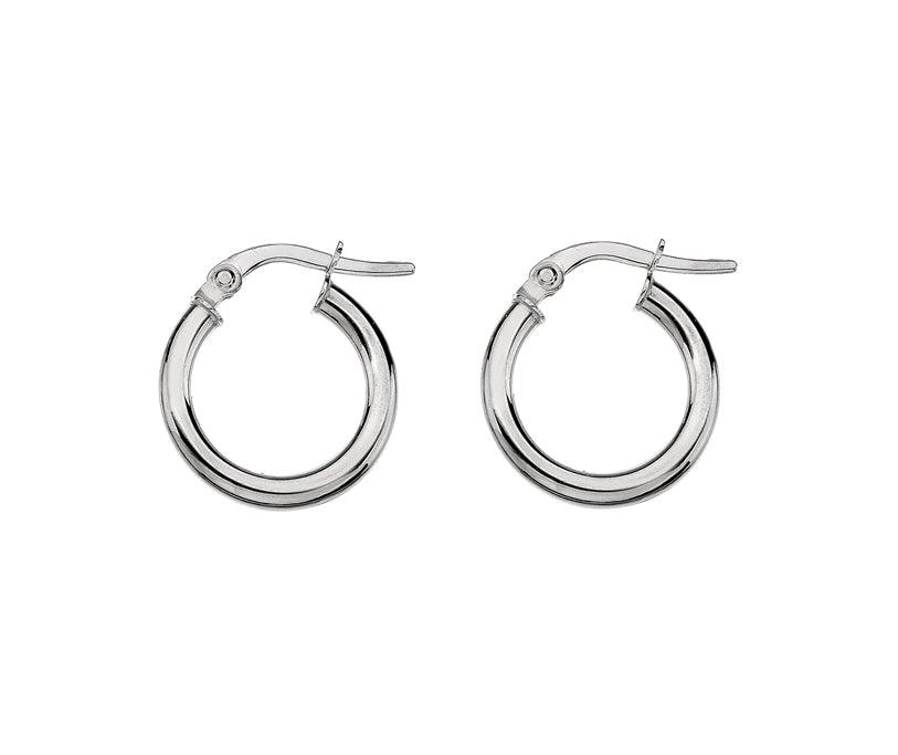 9ct White Gold 10mm Round Hoop Earrings - Rococo Jewellery