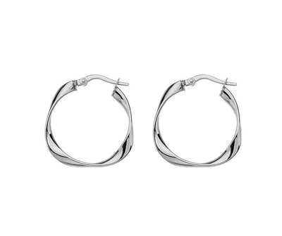 9ct White Gold Twist Hoop Earrings - Rococo Jewellery