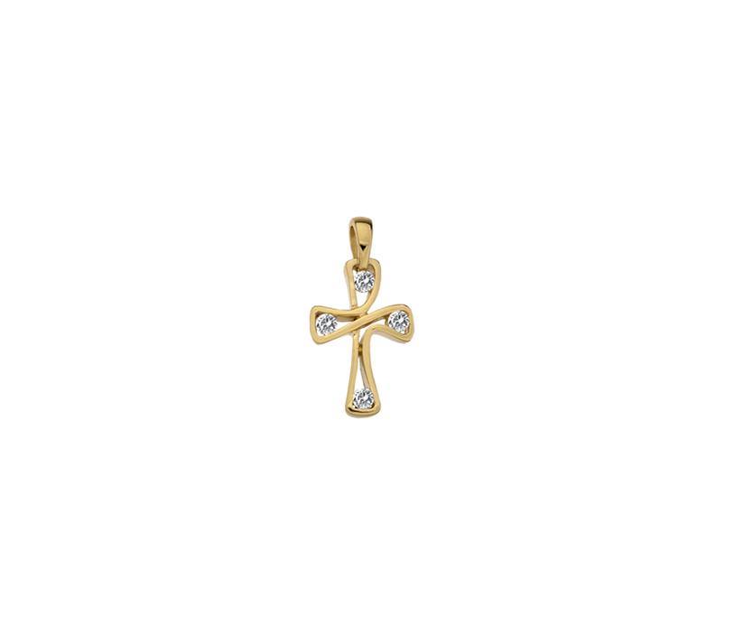 9ct Yellow Gold and Cubic Zirconia Twisted Cross - Rococo Jewellery