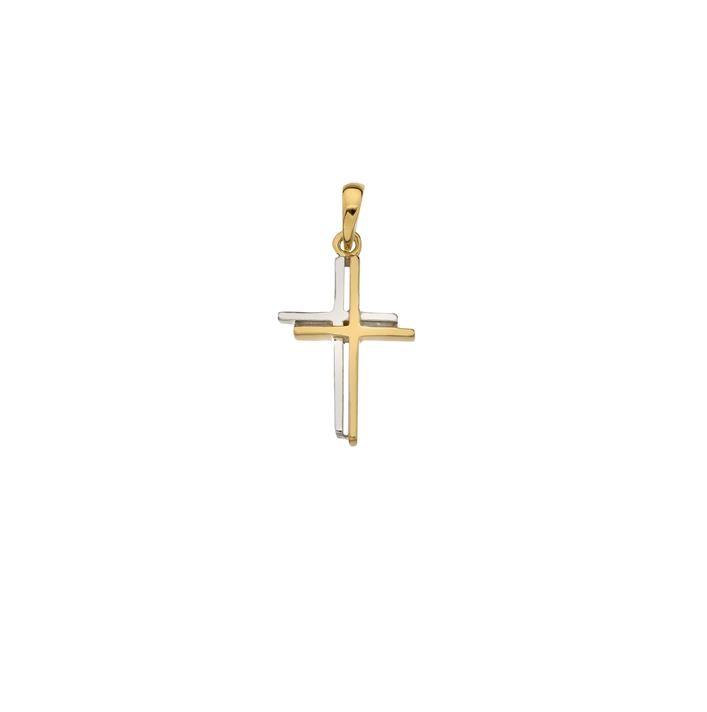 9ct Yellow and White Gold Shadow Design Cross - Rococo Jewellery