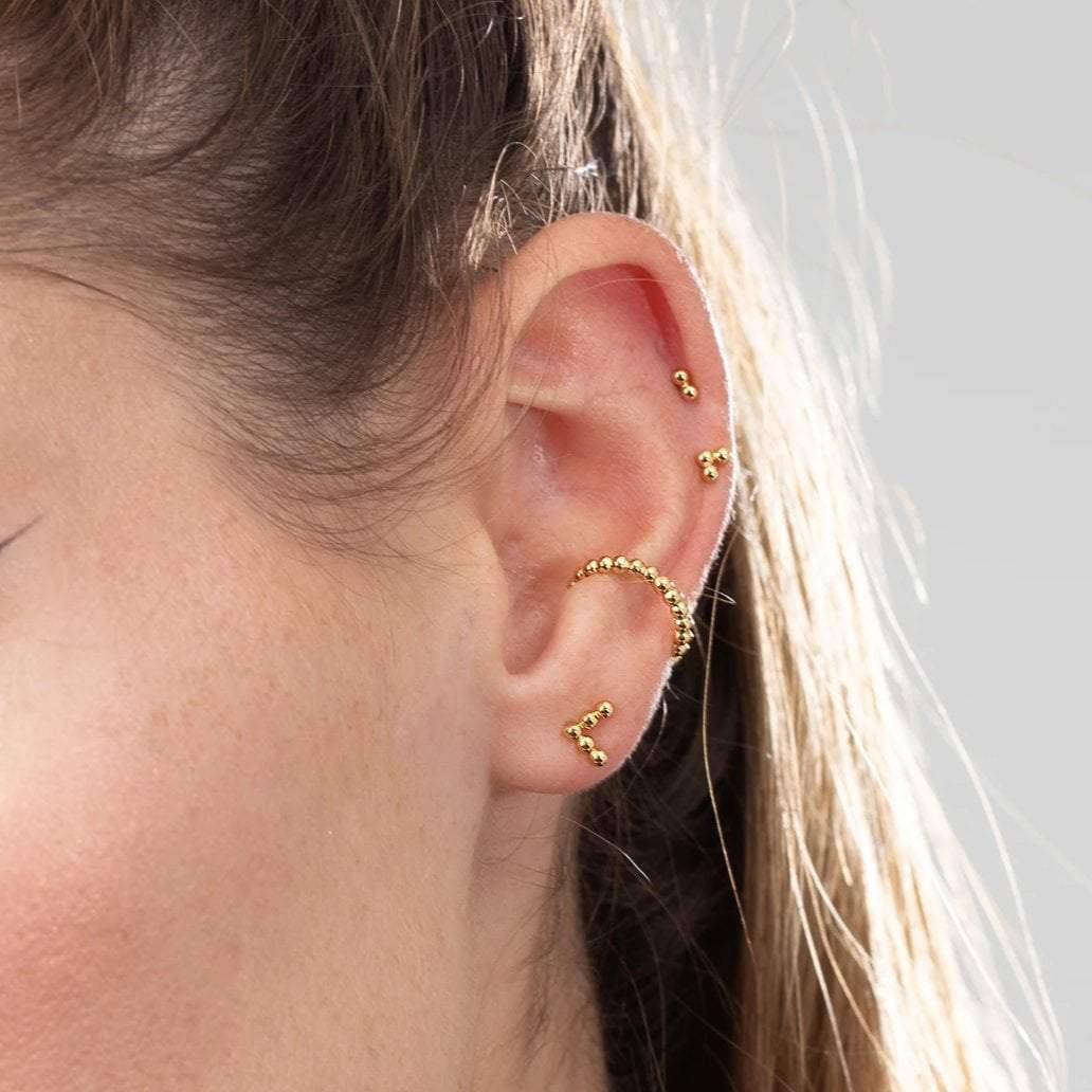 Scream Pretty Solder Dot Bead Single Ear Cuff: 18ct Gold Plate or Sterling Silver - Rococo Jewellery