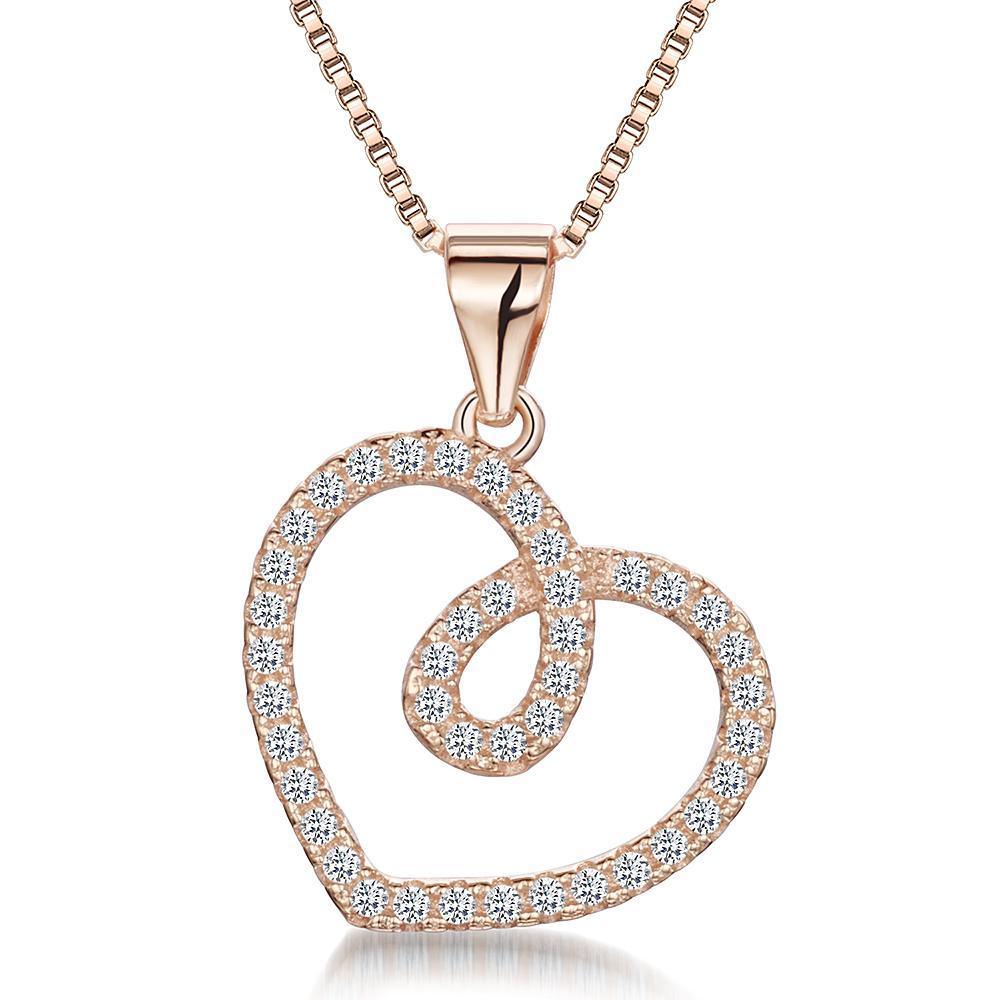 Jools Rose Gold Open CZ Swirl Heart Necklace - Rococo Jewellery