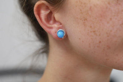 Lavan 8mm Light Blue Opal Ball Stud Earrings - Rococo Jewellery