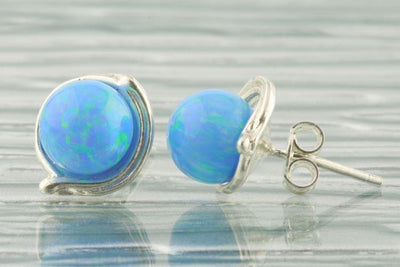 Lavan 8mm Light Blue Opal Ball Stud Earrings - Rococo Jewellery