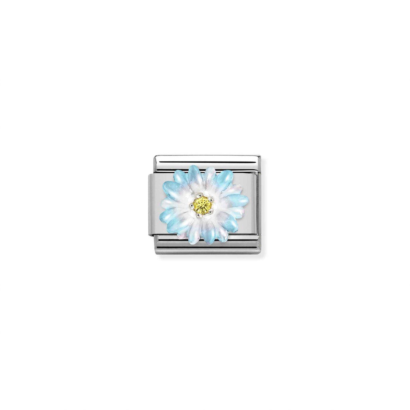 Nomination Classic Light Blue Flower with Yellow CZ Link - Rococo Jewellery