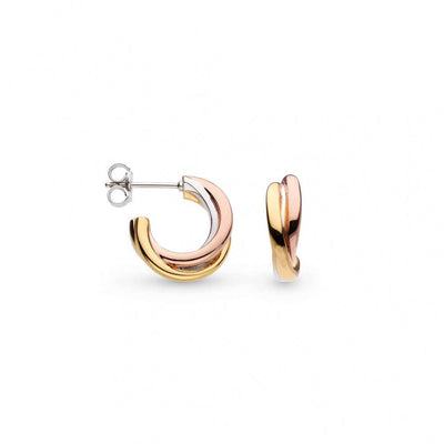 Kit Heath Tri Colour Bevel Trilogy Semi Hoop Stud Earrings - Rococo Jewellery