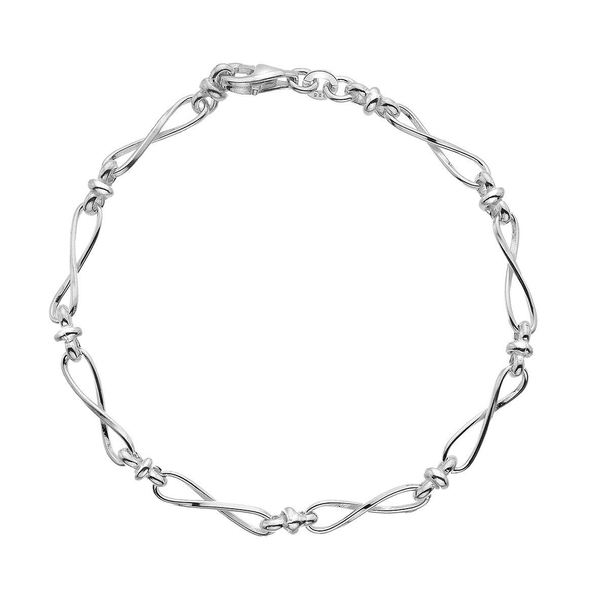 Sterling Silver Row of Infinity Twist Links Bracelet - Rococo Jewellery
