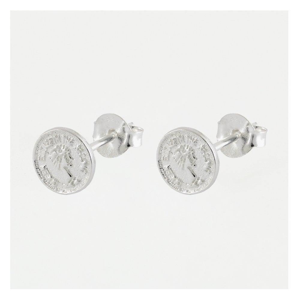 Kingsley Ryan Sterling Silver Coin Stud Earrings - Rococo Jewellery